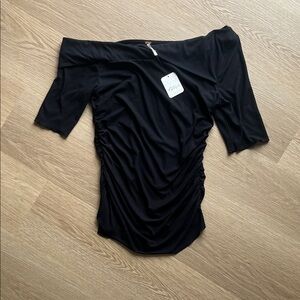 Free People Off-Shoulder Ruched Quarter Sleeve Top